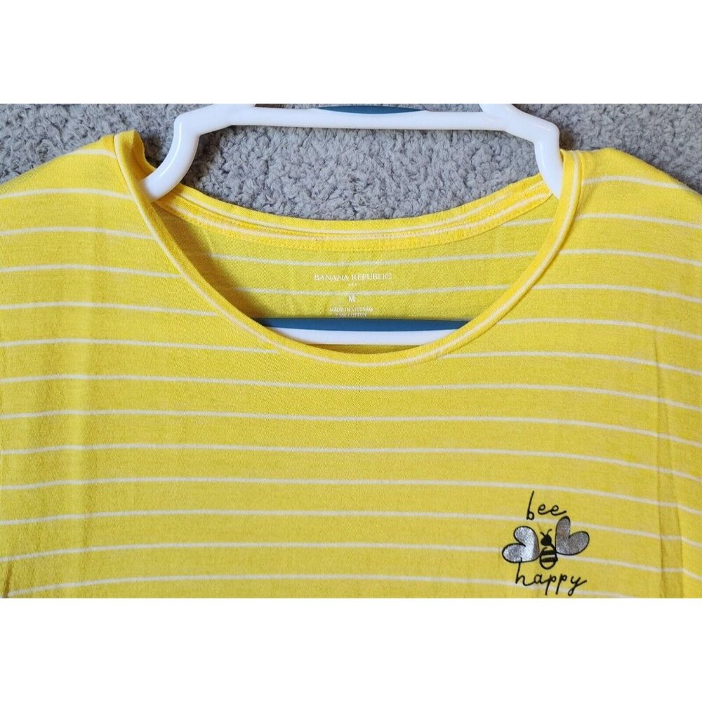 Banana Republic Women's Short Sleeve T Shirt Top Bee Happy Yellow Striped Size M - Picture 2 of 11